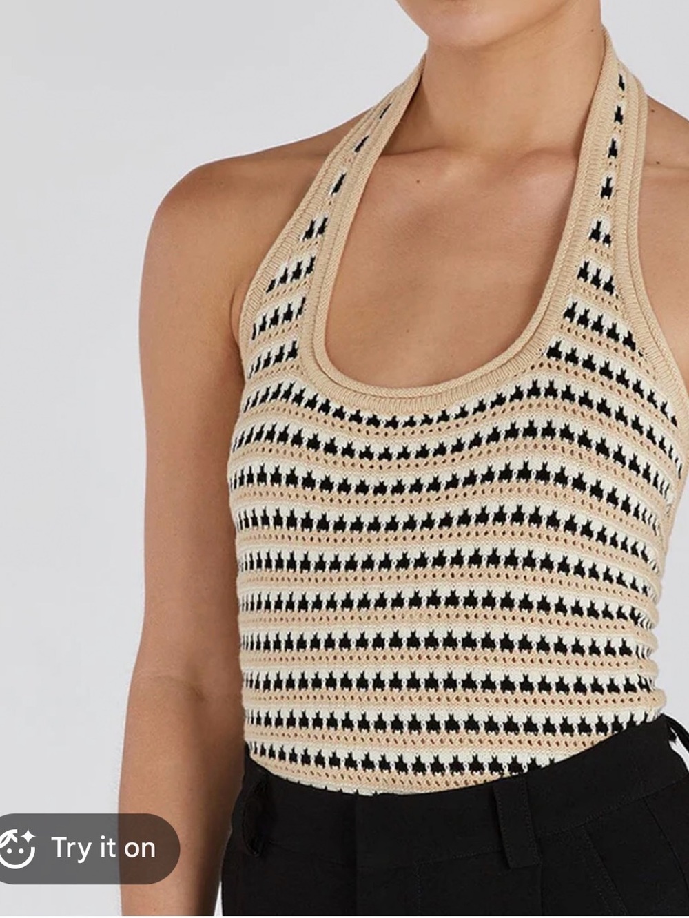 DISSH Mimi Natural Stripe Crochet Top Tan Black Size Large